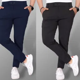 Pack of 2 Men Regular Fit Silver Lycra Blend Trousers-image-73