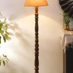 Devansh Beige & Brown Jute Conical Wooden Floor Lamp-9