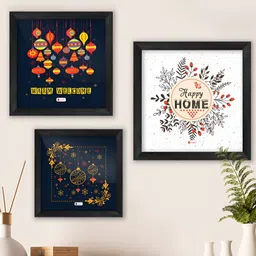 Indigifts Set Of 3 Black & White Wooden Wall Paintings-18