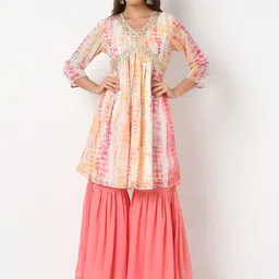Ethnicity Women Abstract Printed Zari A-Line Straight Kurta Sharara With Dupatta-0