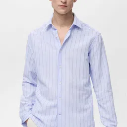 MANGO MAN Cotton Linen Striped Casual Shirt-image-37