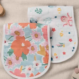 haus & kinder Kids Pack Of 2 Sea and Bloom Printed Burp Cloths-10