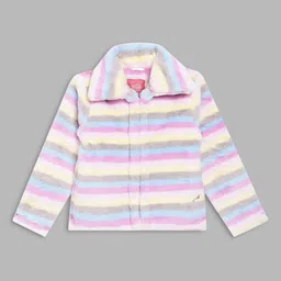 Blue Giraffe Girls Striped Longline Parka Jacket-42