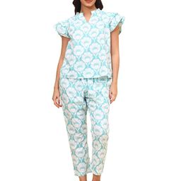 YELLOW BLOOM Pure Cotton Printed V- Neck Top & Trousers Co-Ords-image-58