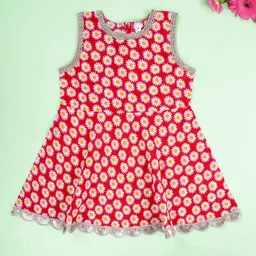 KiddoPanti Girls Floral Printed Sleeveless Sequinned Cotton Kurta-picture-5