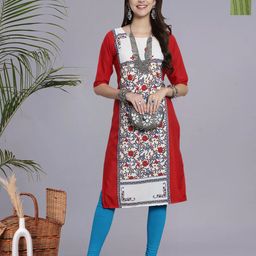 HERE&NOW Selection Of 2 Floral Printed Round Neck Straight Kurtas-image-50