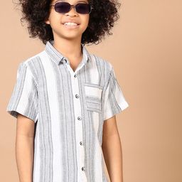 V-Mart Boys Spread Collar Vertical Striped Cotton Casual Shirt-image-85