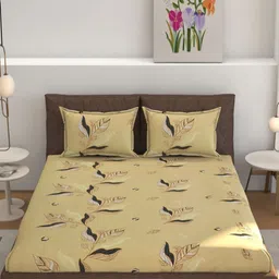 MOGNE FAB Yellow & Black Floral Cotton Fitted 210 TC King Bedsheet Set 2.28 m x 2.54 m-image-33