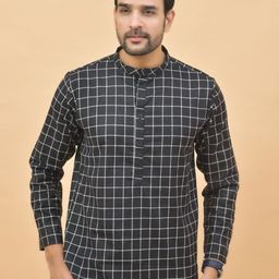 Anouk Rustic Men Checked Mandarin Collar Above Knee Kurta-picture-28