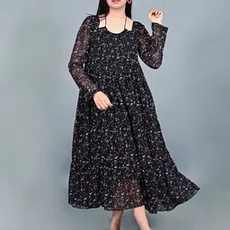 THE BEHRUZ THEORY Floral Print Halter Neck Georgette A-Line Midi Dress-picture-0