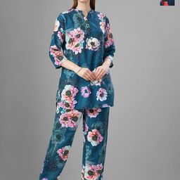 TITTLI Pack Of 2 Floral Printed Mandarin-Neck Tunic With Trousers Co-Ords-picture-45
