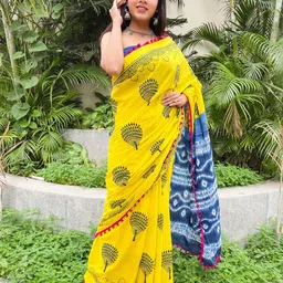 JAIPURI PRINT Ethnic Motif Pure Cotton Pompom Border Saree-image-36