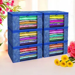 Kuber Industries Blue & White 6 Pieces Printed Foldable Multi Utility Organisers-71