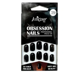 JUSTGOLD Set Of 24 Professional Obsession Press On Pre Glued Nails - Black 39-23