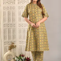 Angvarnika Women Ethnic Motifs Printed Regular Kantha Work Pure Cotton Kurta with Trousers-picture-34