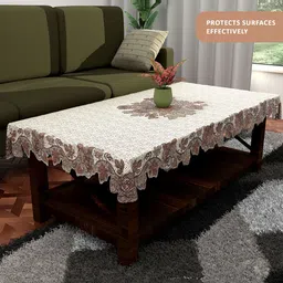 Kuber Industries Cream Floral Cotton 4-Seater Table Cover with Embroidered details-55