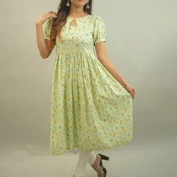 GO BOUJEE Women Floral Printed Keyhole Neck Patchwork Anarkali Kurta-image-9