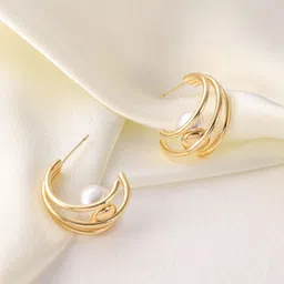 Avyana Gold Plated Pearl Contemporary Half Hoop Earrings-image-21