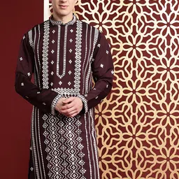 MANQ Men Embroidered Thread Work Anarkali Kurta-image-24
