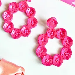Sangria Fabric Artificial Beads Beaded Drop Earrings-8