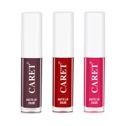 CARET ORGANIC Set Of 3 Super-Pigmented Liquid Matte Lipsticks - 6 ml Each - 7 - 3 - 4-7