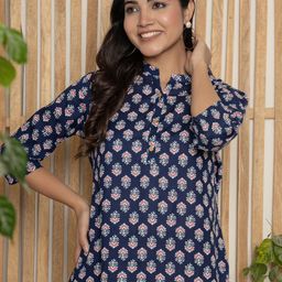 Samhitas Floral Printed Mandarin Collar Pure Cotton Short Kurti-image-0