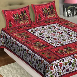 Aura CP Unisex Ethnic Motif Printed Pure Cotton Queen Bedsheets With 2 Pillow Covers-image-6