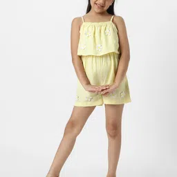 Nauti Nati Girls Floral Patches With Checked Printed Jumpsuit-image-96