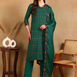 KALINI Floral Printed Straight Kurta with Trousers & Dupatta-picture-33