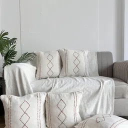 EXPORT HOUSE Off White & Brown 5 Pieces Geometric Square Cushion Covers-image-17