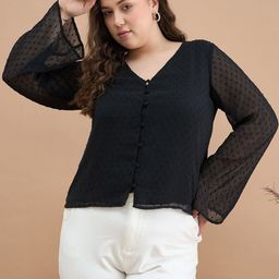 KIBO CURVE Women Self Design Bell Sleeve Chiffon Top-image-62