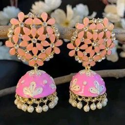 Glamgem Gold-Plated Artificial Stones Studded And Pearls Beaded Dome Shaped Jhumkas-image-95