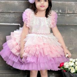 Lagorii Girls Layered Net Fit & Flare Dress-31