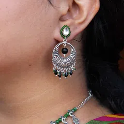 BeAbhika Silver-Plated Pearls Beaded Contemporary Chandbalis-17