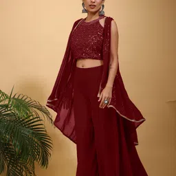 SANCIA Women Embroidered Regular Sequinned Top with Palazzos & With Dupatta-28
