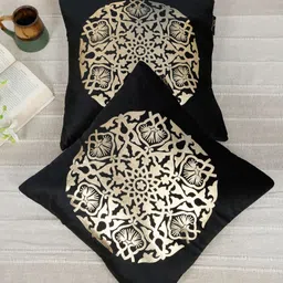 HOSTA HOMES Black & Gold-Toned Set of 2 Floral Velvet Square Cushion Covers-27