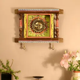 AAKRITI ART CREATIONS Divya-II Brown & Yellow Wall Decor Frame With Brass Surya Dev-image-66