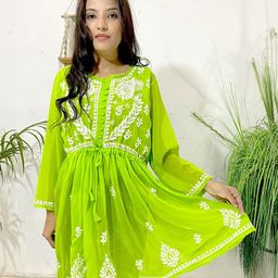 ADR CHIKAN Women Embroidered Georgette Peplum Top-image-7