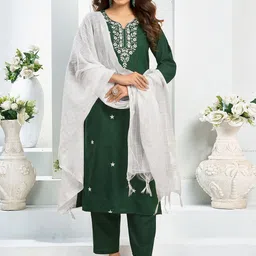 KALINI Women Floral Embroidered Regular Thread Work Kurta with Trousers & With Dupatta-picture-23