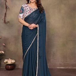ODETTE Sequinned Poly Georgette Saree-picture-7