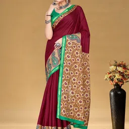 LeeliPeeri Designer Floral Printed Pure Cotton Ready To Wear Bagru Saree-image-97
