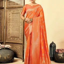 HERE&NOW Woven Design Zari Silk Blend Banarasi Saree-picture-37