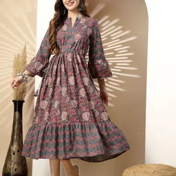 Nayam By Lakshita Floral Printed Cotton Bell Sleeve Fit & Flare Midi Dress-picture-46