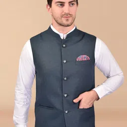 PRINTINDIA Mandarin Collar Woven Nehru Jacket-18