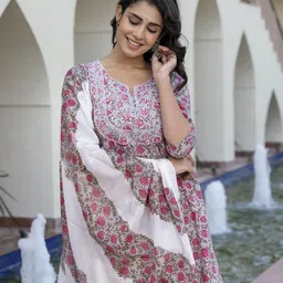 KALINI Women Floral Printed Regular Pure Cotton Kurta with Trousers & With Dupatta-picture-41