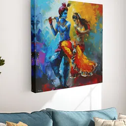 Myntra Elegant Homes Blue & Yellow Lord Radha Krishna Printed Canvas Wall Painting-image-70