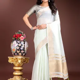 KALINI Sea Green Cotton Blend Woven Design Sarees-picture-20