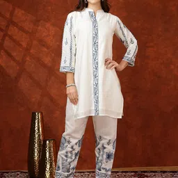 Berrylicious Placement Embroidered Mandarin Collar Neck Top With Trousers Co-Ords-image-37