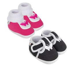 Neska Moda 12 To 18 Month Non Slip Set of 2 Pair Baby Boys & Girls Cotton Butterfly Booties (Toe to Heel Length - 13 cm, Black, Rani)-17