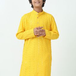 CHILINS Boys Geometric Embroidered Band Collar Sequinned Straight Kurta & Trousers-10